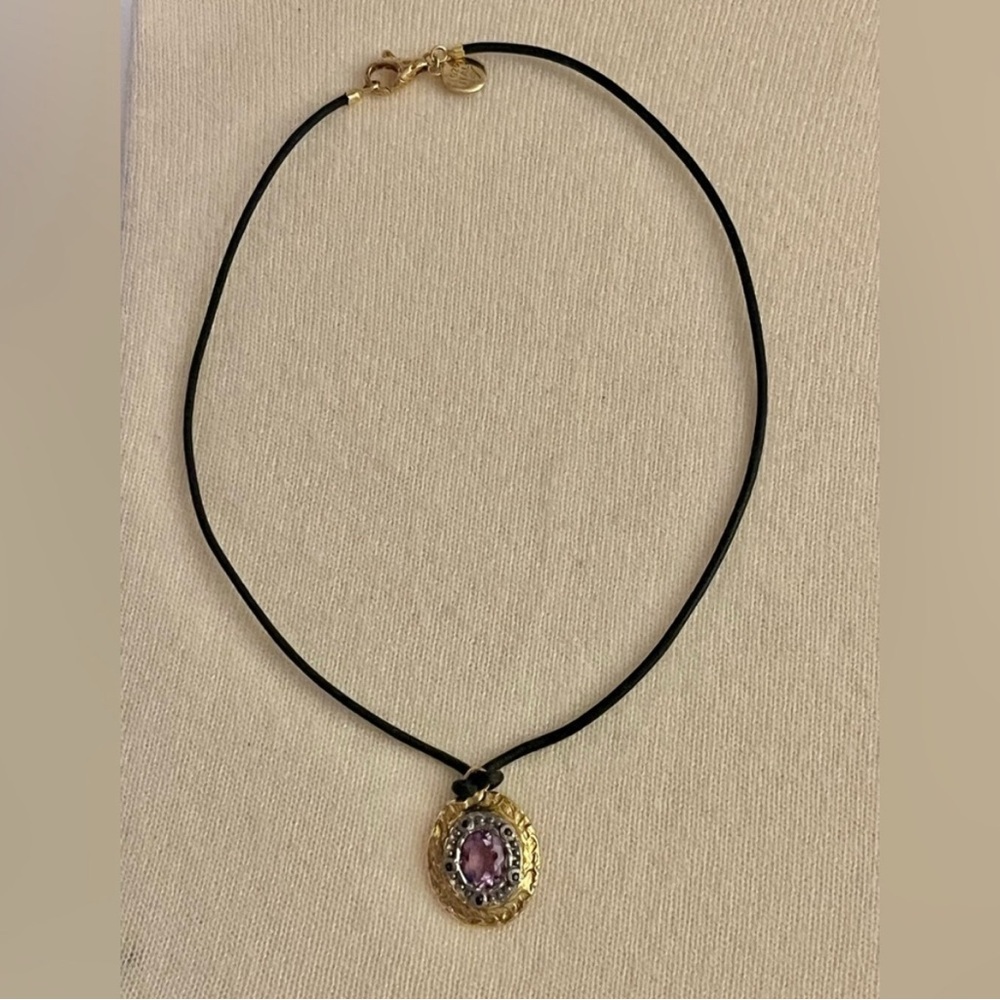 Gold/Silver Made Italy 🇮🇹 Pendant Necklace with Purple Gemstone - Picture 10 of 16